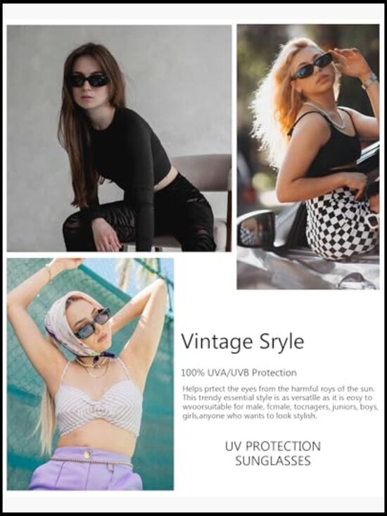 Retro Small Rectangle Sunglasses, Vintage Square Frame Unisex Shades main image 5